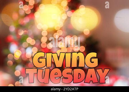 Banner Giving tuesday. L'immagine con il testo.Capodanno. Palle di Natale. Fianco. Garland Foto Stock