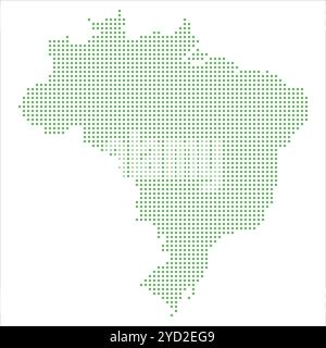 Mappa verde punteggiata del Brasile. Rappresentazione astratta con piccoli punti verdi che formano la forma del Brasile. Design minimalista, perfetto per infografiche, Illustrazione Vettoriale