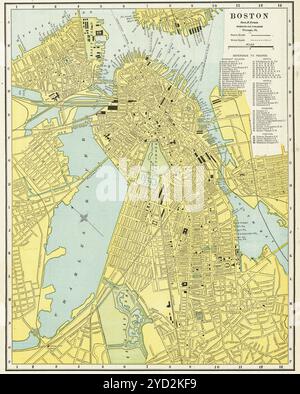 Poster da viaggio per il download e il download della mappa di Boston dettagliata d'epoca Foto Stock