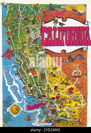 Poster da viaggio per il download e la stampa di mappe californiane dettagliate vintage Foto Stock