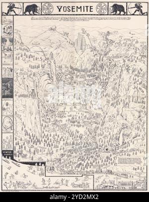 Vintage dettagliato Yosemite National Park California Mappa stampabile Download poster di viaggio Foto Stock