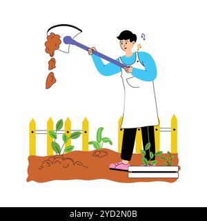 Una persona felicemente impegnata in attività di giardinaggio Illustrazione Vettoriale