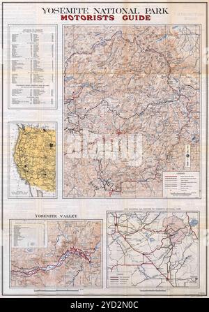 Vintage dettagliato Yosemite National Park California Mappa stampabile Download poster di viaggio Foto Stock