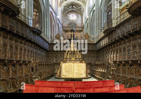 Astorga, Spagna, 12 aprile 2024: Veduta del coro nella Cattedrale di Santa Maria ad Astorga, Europa Foto Stock