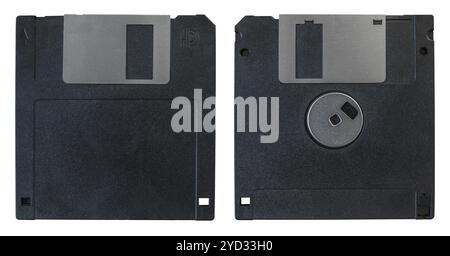Il fronte e il retro di un vecchio computer Floppy Disk su sfondo bianco Foto Stock