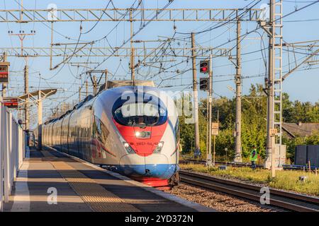 Fermata Peregrine Falcon . Treno ad alta velocità. La Route Mosca - San Pietroburgo. il trasporto di passeggeri. Trasporto. Russo r Foto Stock