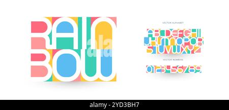 Alfabeto geometrico colorato, divertenti lettere a blocchi con apertura dello spazio negativo, vivace font modulare per un logo creativo brillante, origami artistici Illustrazione Vettoriale