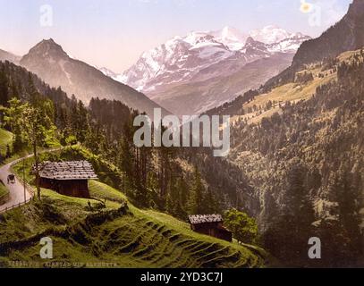 Kienthal e rifugio alpino, Oberland Bernese, Svizzera, storica, riproduzione restaurata digitalmente da un originale del XIX secolo, data record non dichiarata Foto Stock