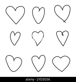 Cuore disegnato a mano. Forma del cuore di schizzo. Semplice illustrazione a linee. Design in bianco e nero. Illustrazione Vettoriale