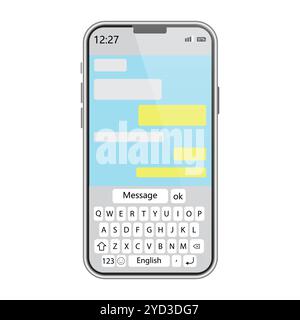 Telefono con messaggi. Schermata di conversazione testuale. Vettore di comunicazione mobile. Interfaccia smartphone grigia. Illustrazione Vettoriale