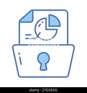 Grafico a torta a pagina con keyhole che mostra il vettore concettuale dell'analisi sicura dei dati Illustrazione Vettoriale