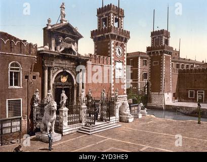 Arsenal, Venedig, Italien, historische, digital restaurierte Reproduktion eines Originals aus dem 19. Jahrhundert, Aufnahmedatum nicht bekannt, Venezia Foto Stock