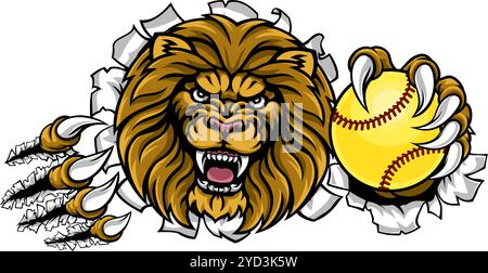 Lion Softball Animal Sports Team Mascot Illustrazione Vettoriale