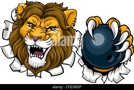 Lion Bowling Ball Animal Sports Team Mascot Illustrazione Vettoriale