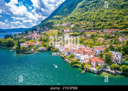 Laglio. Idilliaca città di Laglio sul lago di Como vista aerea Foto Stock