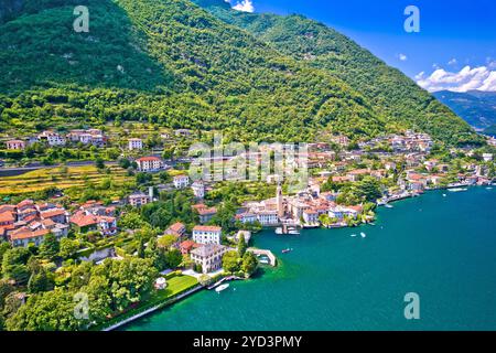 Laglio. Idilliaca città di Laglio sul lago di Como vista aerea Foto Stock
