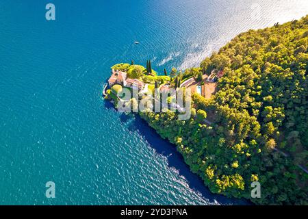 Vista aerea di Villa Balbianello sul Lago di Como Foto Stock