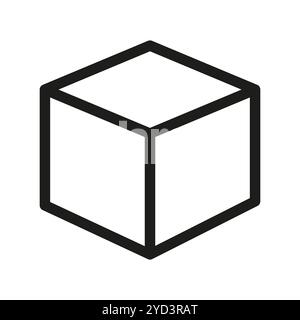 Icona cubo. Illustrazione della forma geometrica. Scatola 3D semplice. Vettore contorno nero. Illustrazione Vettoriale