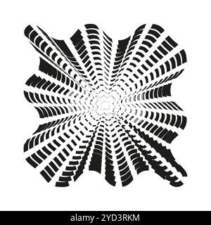 Ripetizione geometrica astratta. Design radiale nero. Illusione ottica simmetrica. Effetto visivo vettoriale. Illustrazione Vettoriale