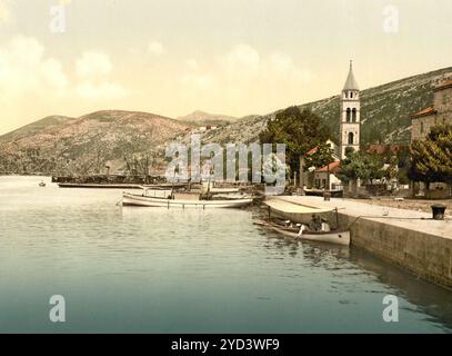 Gravosa, Dubrovnik, Bezirk Gruz, Uferpromenade, Dalmatien, KROATIEN, Österreich-Ungarn, digital restaurierte Reproduktion eines Originals aus dem 19. Jahrhundert, Aufnahmedatum nicht angegeben, Dubrovnik, distretto di Gruz, lungomare, Dalmazia, Croazia, Austro-Ungheria , riproduzione restaurata digitalmente da un originale del XIX secolo, data di registrazione non dichiarata Foto Stock