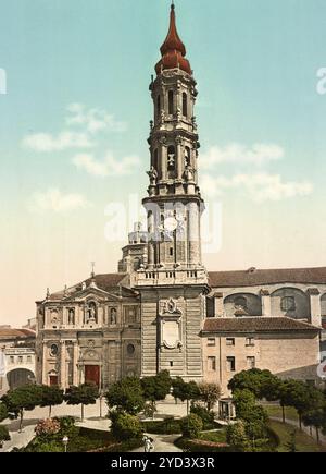 Die Kathedrale des Erlösers, Catedral del Salvador oder la SEO de Zaragoza, ist eine katholische Kathedrale a Saragossa in Aragona, spagnolo. Digital restaurierte Reproduktion eines Originals aus dem 19. Jahrhundert, Aufnahmedatum nicht angegeben, Cattedrale del Salvatore, Catedral del Salvador, o la Seo de Zaragoza è una cattedrale cattolica a Saragozza, in Aragona, Spagna, riprodotta digitalmente da un originale del XIX secolo, data di registrazione non dichiarata Foto Stock