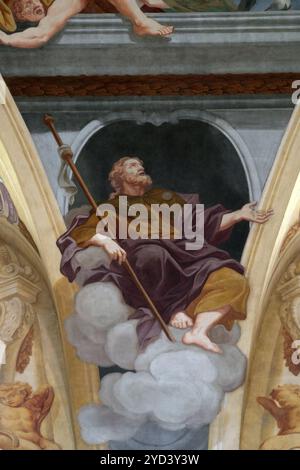 San Giacomo Apostolo, affresco sul soffitto della Cattedrale di San Nicola a Lubiana, Slovenia Foto Stock