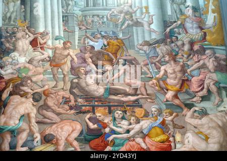 Il Martirio di San Lorenzo, 1569, affresco di Agnolo Bronzino nella Basilica di San Lorenzo in Firenze, Italia Foto Stock