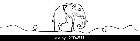 Disegno a linea continua elefante disegno minimalista illustrazione vettoriale Illustrazione Vettoriale