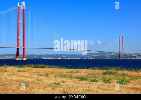 Ponte sospeso Canakkale 1915. Canakkale, Turchia ponte sospeso con la più lunga apertura media del mondo. Foto Stock