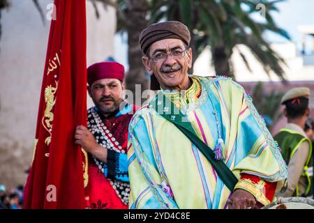 Gnawa / Gnaoua musicisti al festival di Essaouira, Marocco Foto Stock