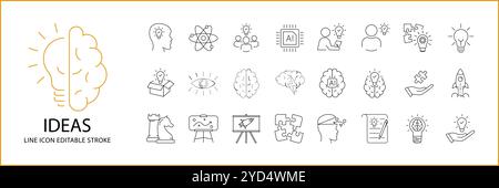 Icona idea impostata in stile linea. Icone idea. Illustrazione vettoriale. Tratto modificabile. Illustrazione Vettoriale