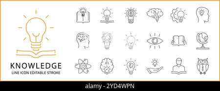 Icona Knowledge impostata in stile linea. Icone delle conoscenze. Illustrazione vettoriale. Traccia modificabile. Illustrazione Vettoriale