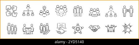 Set di icone per il lavoro di squadra aziendale in stile linea. Icone Business Teamwork. Illustrazione vettoriale. Traccia modificabile. Illustrazione Vettoriale