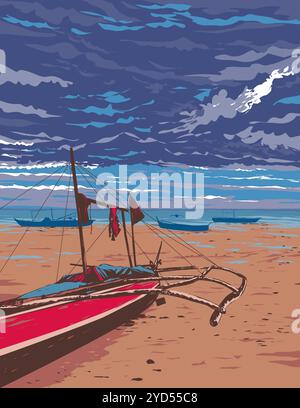 Bangka a Santa Fe Beach Bantayan Island Filippine WPA poster Art Foto Stock