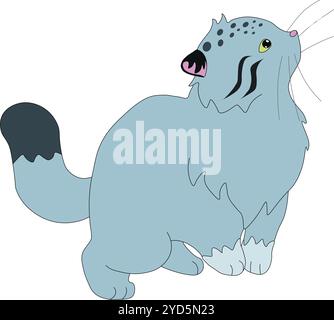 il carino gatto selvatico si erge sulle zampe pelose e guarda in alto, vettore di stock, cartone animato Illustrazione Vettoriale