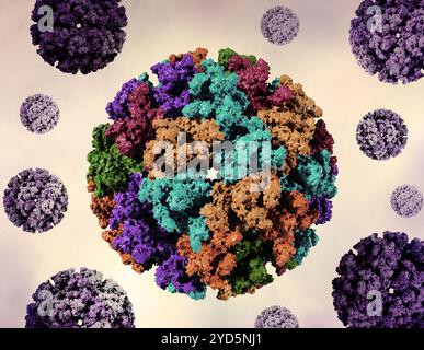 Layout creativo con rendering 3D di particelle simili a virus chikungunya (VLP). Foto Stock