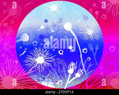 Illustrazione con forme di vari funghi che possono causare malattie. Foto Stock