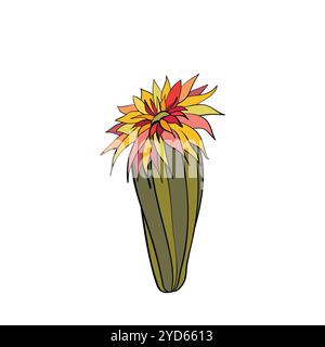 Cactus vettoriale isolato su sfondo bianco. Icona disegnata a mano di cactus in fiore. Elemento illustrativo della natura Illustrazione Vettoriale