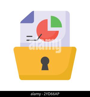 Grafico a torta a pagina con keyhole che mostra il vettore concettuale dell'analisi sicura dei dati Illustrazione Vettoriale