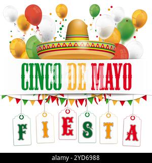 Una copertina per Cinco de Mayo con palloncini colorati e buntings. File vettoriale EPS 10. Foto Stock