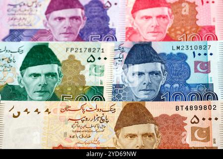 Rupia pakistana un background commerciale Foto Stock