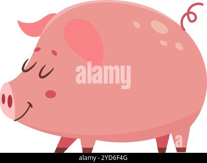 Illustrazione a cartoni animati di un simpatico maiale rosa che cammina felicemente, isolato su uno sfondo bianco, perfetto per libri per bambini, materiale didattico o altro Illustrazione Vettoriale