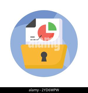 Grafico a torta a pagina con keyhole che mostra il vettore concettuale dell'analisi sicura dei dati Illustrazione Vettoriale