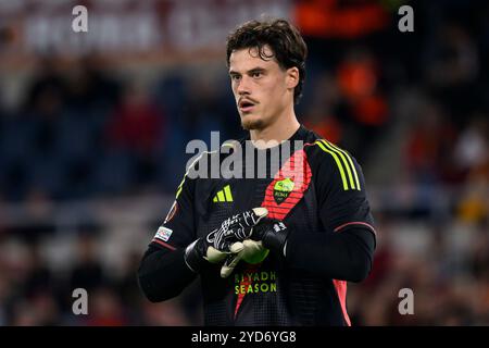 Roma, Italia. 24 ottobre 2024. Mile Svilar dell'AS Roma durante la partita di calcio di Europa League tra AS Roma e Dinamo Kiev allo stadio Olimpico di Roma (Italia), 24 ottobre 2024. Crediti: Insidefoto di andrea staccioli/Alamy Live News Foto Stock