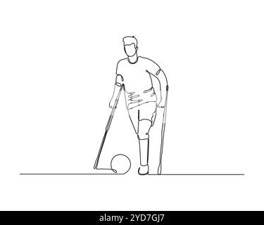 Una singola linea disegnata da un determinato atleta su una sedia a rotelle, che mostra la loro forza e la loro determinazione mentre gareggiano in avanti. Unificante e stimolante Illustrazione Vettoriale