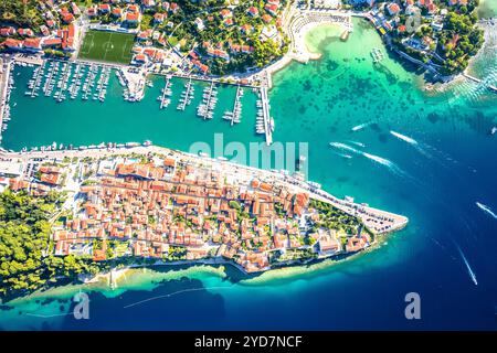 Vista aerea della città storica di Rab, Isola di Rab Foto Stock