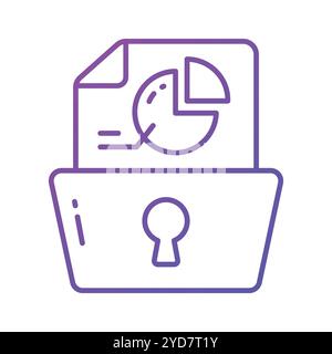 Grafico a torta a pagina con keyhole che mostra il vettore concettuale dell'analisi sicura dei dati Illustrazione Vettoriale