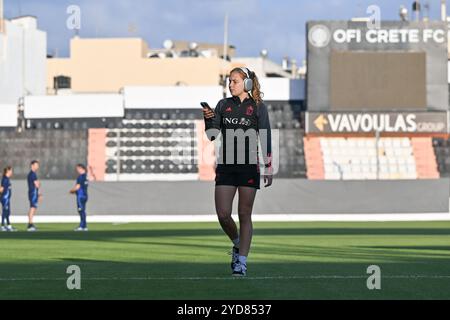 Heraklion, Grecia. 25 ottobre 2024. Jarne Teulings (15) del Belgio nella foto davanti ad una partita tra le nazionali femminili di Grecia e Belgio, chiamata le fiamme rosse nella prima partita del primo play-off della competizione di qualificazione europea femminile 2023-24, venerdì 25 ottobre 2024 a Heraklion, Grecia . Crediti: Sportpix/Alamy Live News Foto Stock