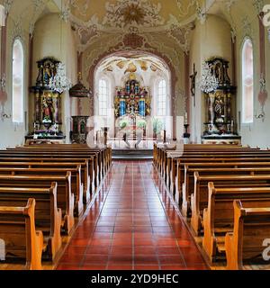 Die Pfarrkirche St. Genesius steht a Riedböhringen, einem Ortsteil der Stadt Blumberg im Schwarzwald-Baar-Kreis nel Baden-Württemberg. In der Kirche B. Foto Stock