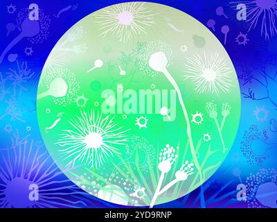 Illustrazione con forme di vari funghi che possono causare malattie. Malattie fungine e infezioni 016867 197 Foto Stock